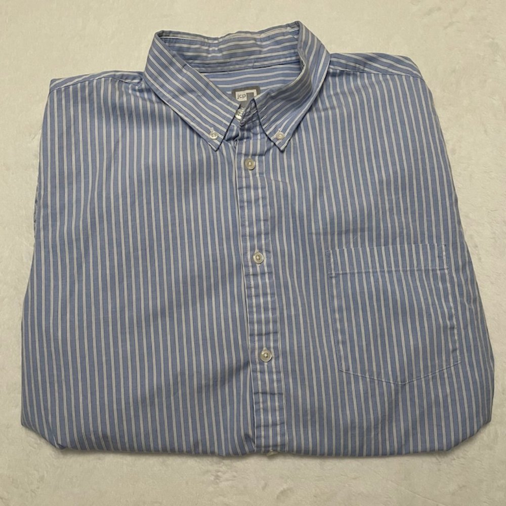JCP Blue and White Striped Dress Shirt 80's 2-ply